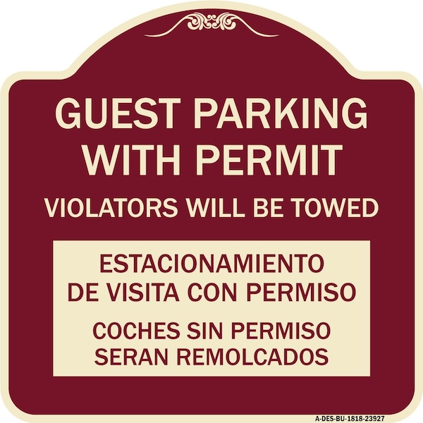 Signmission Guest Parking with Permit Violators Will Be Towed Estacionamento De Visita Con Permis, BU-1818-23927 A-DES-BU-1818-23927 - main